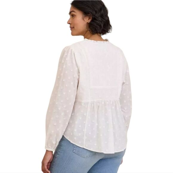 Torrid Clip Dot Mixed Eyelet Yoke Detail Top White - Women's 1X - Picture 4 of 9